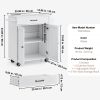 Kitchen Island Cart, 32" Mobile Carts with Storage Cabinet, Rolling Table with Power Outlet, Spice Rack, Towel Bar, Adjustable Shelf, Drawer