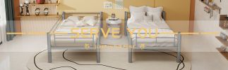 Convertible Twin Metal Bunk Bed Frame, Heavy-Duty Iron Build, Detachable into Two Twin Beds, Space-Saving Design with High Weight Support 400 lbs