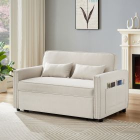 Modern Linen Convertible Loveseat Sleeper Sofa Couch (Color: as Pic)