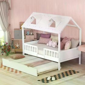 Twin House Bed with Storage Drawers (Color: White  Trundle, size: Full)