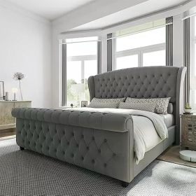 King Size Bed Frame, (Color: Grey, size: King)