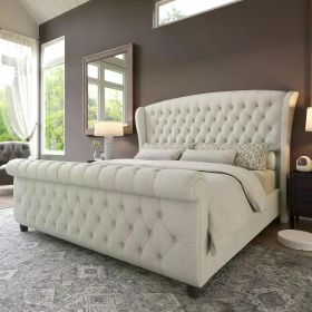 King Size Bed Frame, (Color: Cream, size: King)