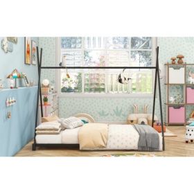 Metal Twin Size House Platform Bed (Color: Black Metal Bedroom)