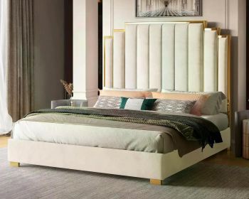 Queen Size Bed Frame, (Color: Cream, size: King)