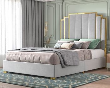 King Size Bed Frame (Color: Light Grey, size: Queen)
