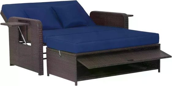 Patio Rattan Daybed Set, (Color: Navy)