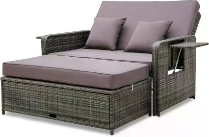 Patio Rattan Daybed Set, (Color: Grey)