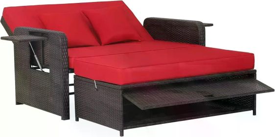 Patio Rattan Daybed Set, (Color: Red)