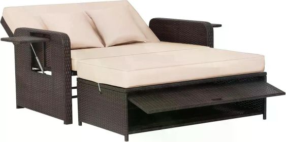 Patio Rattan Daybed Set, (Color: Beige)