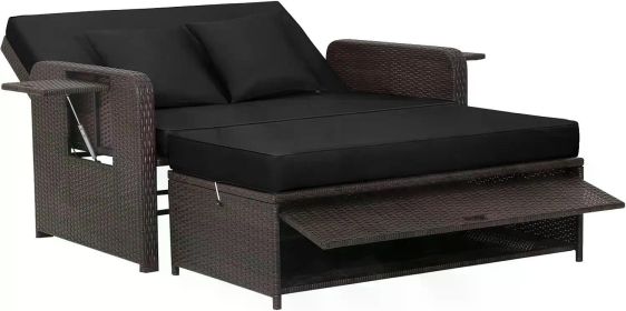 Patio Rattan Daybed Set, (Color: Black)