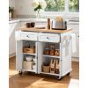 Kitchen Island Cart with Storage, 43.7 in Wide Mobile Rolling Storage Island on Swivel Wheels, with 2 Drawers, Storage Cabinet, Spice/Towel Rack